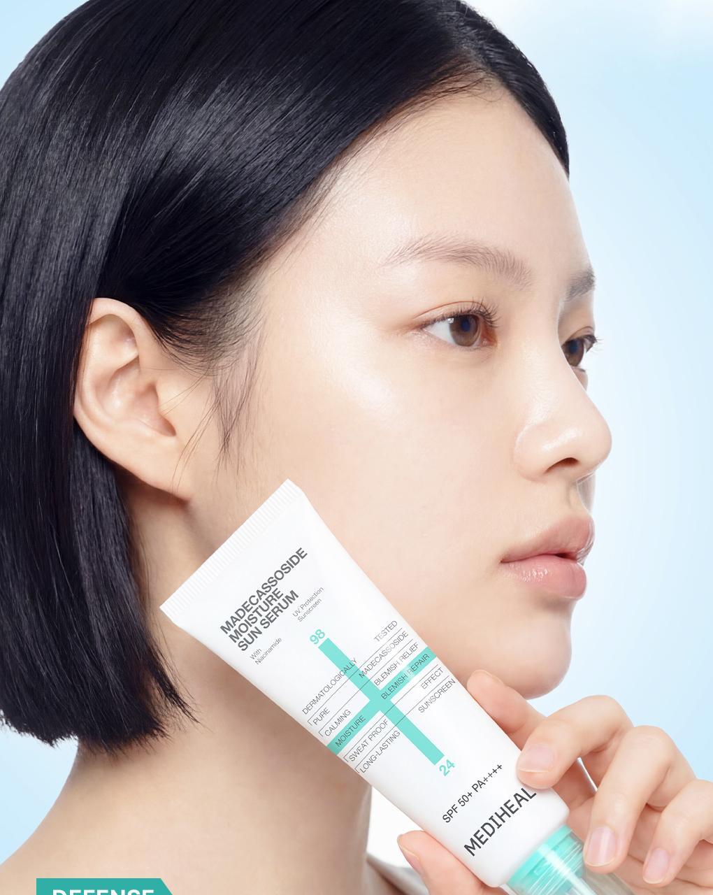 【限量1+1 SET】79%精華成份！韓國 MediHeal Madecassoside Moisture Sun Serum 98%純度積雪草保濕舒緩抗汗防曬精華SPF50+ PA++++ - 3款選擇