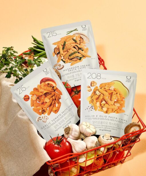 〖OY熱賣零食〗韓國Delight Project Pasta Chips 低熱量香脆意粉薯片(🍅Garlic Tomato香蒜番茄 / 🍄Mushroom Cream蘑菇忌廉/ 🧄 Aglio e Olio蒜香橄欖油 ) - 3種口味選擇