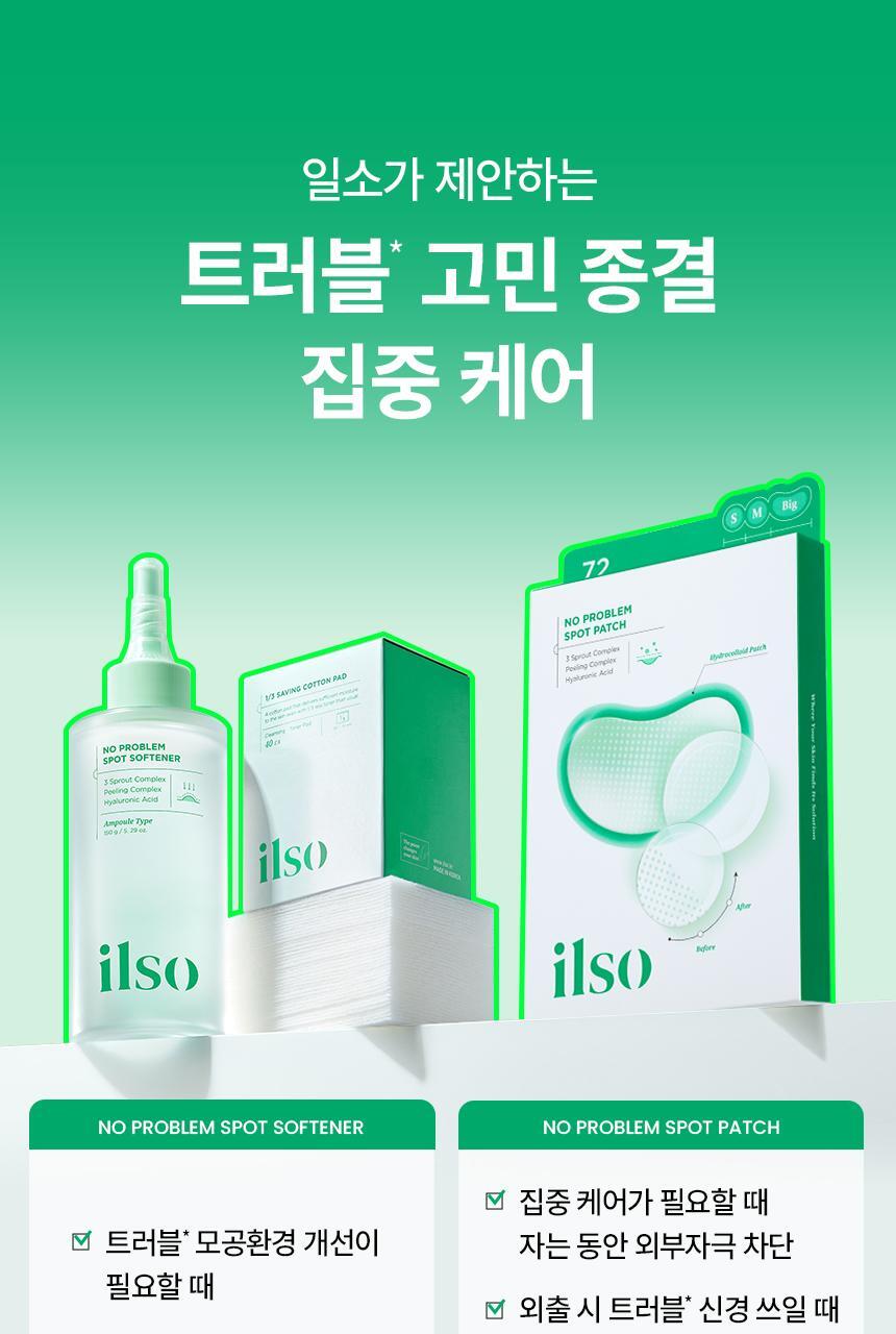 【SET送棉片】10分鐘痘痘敏感CLEAR！～韓國 ilso No Problem Spot Softener 芽萃清涼舒緩痘痘護理濕敷安瓶精華面膜水 - 150g