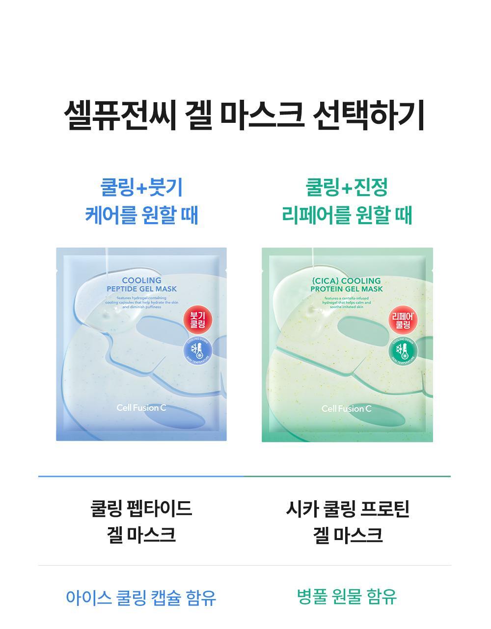 即時降溫.舒緩.去水腫~韓國 Cell Fusion C Cooling Peptide Gel Mask 冰感胜肽凝膠果凍面膜 (💙消腫降溫/💚積雪草舒緩清涼) 一盒5片裝 - 2款選擇
