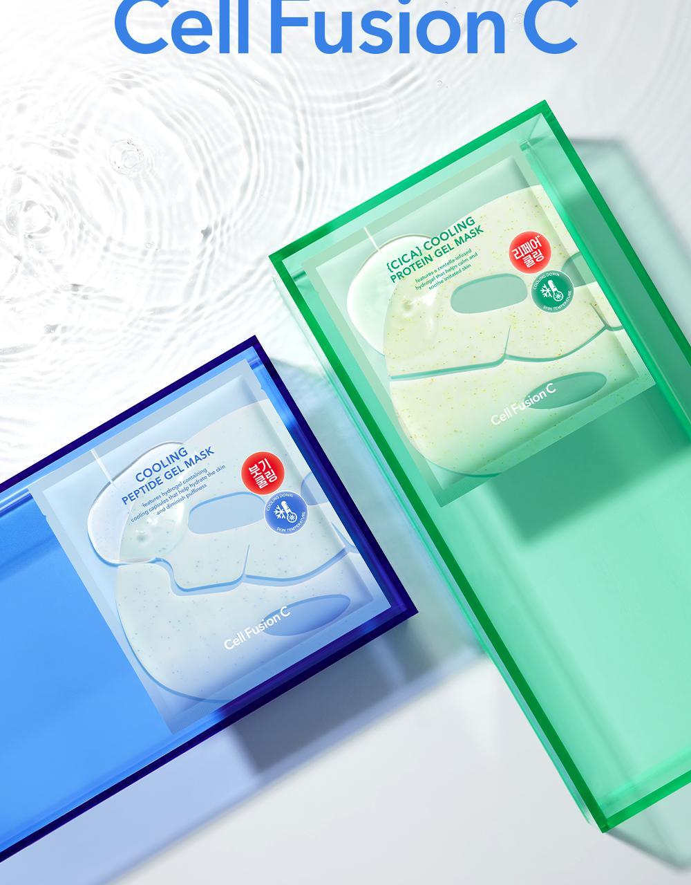 即時降溫.舒緩.去水腫~韓國 Cell Fusion C Cooling Peptide Gel Mask 冰感胜肽凝膠果凍面膜 (💙消腫降溫/💚積雪草舒緩清涼) 一盒5片裝 - 2款選擇