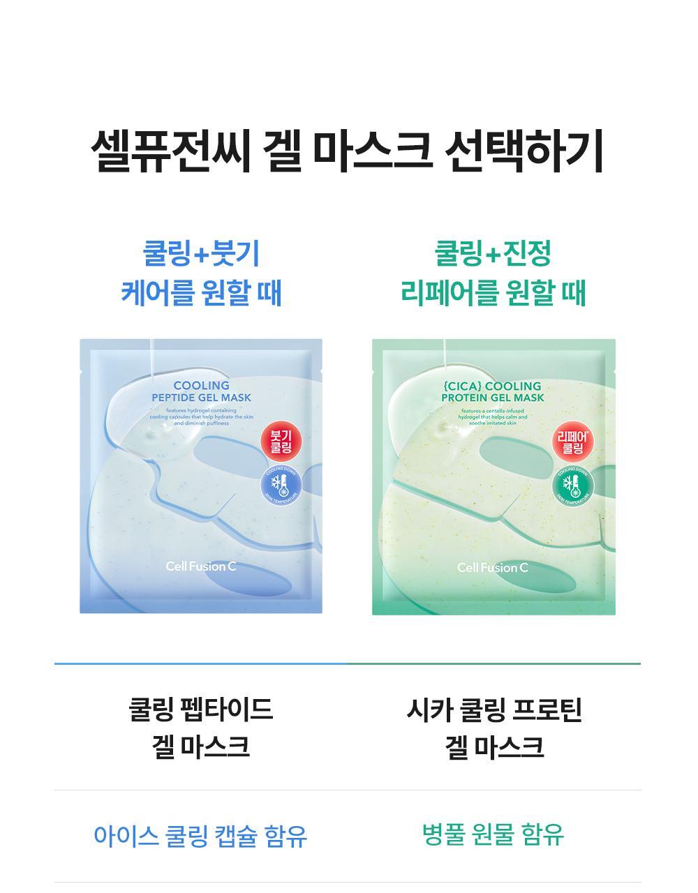 即時降溫.舒緩.去水腫~韓國 Cell Fusion C Cooling Peptide Gel Mask 冰感胜肽凝膠果凍面膜 (💙消腫降溫/💚積雪草舒緩清涼) 一盒5片裝 - 2款選擇