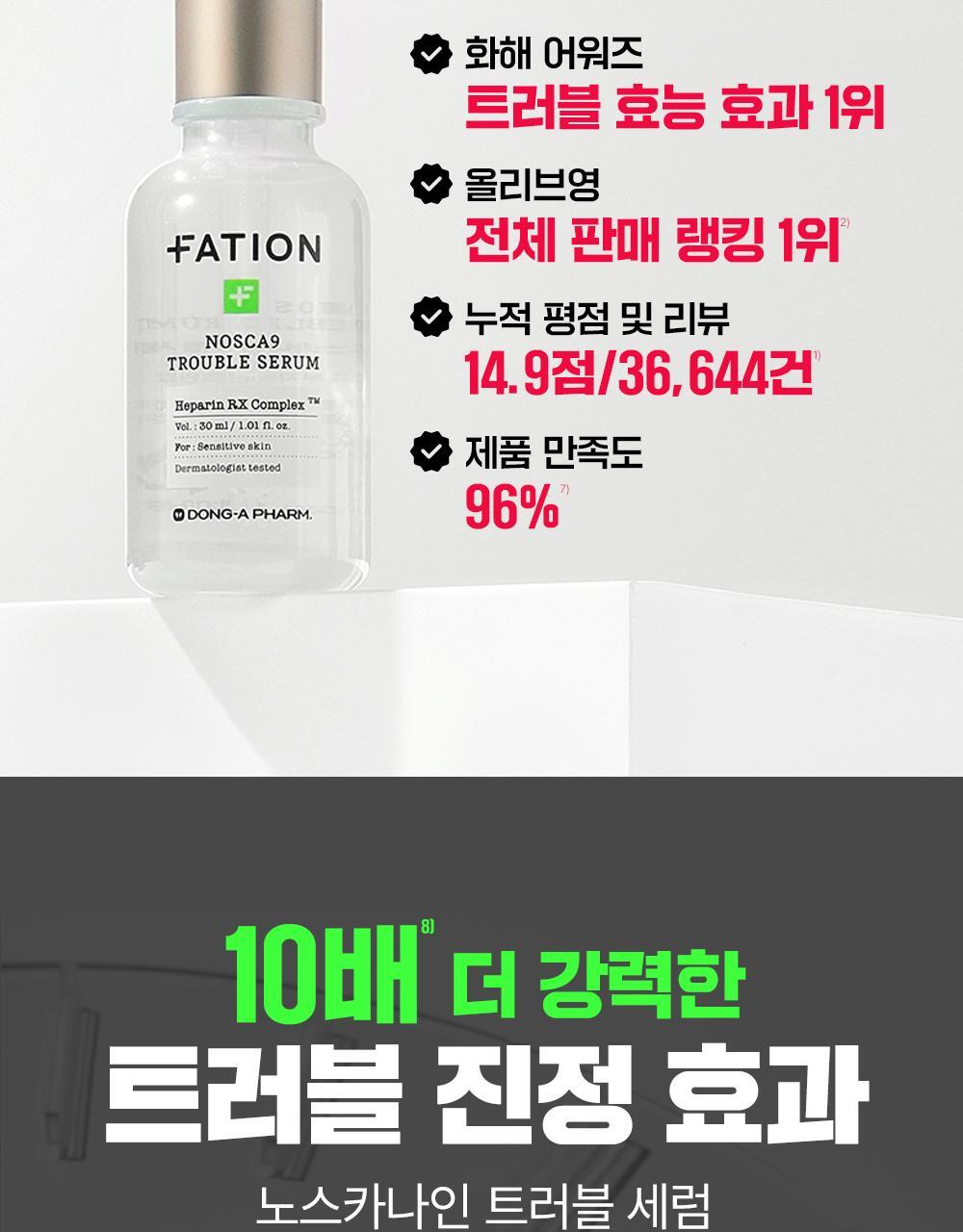 【OY限量SET 大支裝50ml + 送15ml 面霜 + 面膜】10倍強效抗痘~j韓國東亞藥廠 FATION Nosca9 Trouble Serum 50ml Set F 專利肝素淨痘鎮靜精華套裝