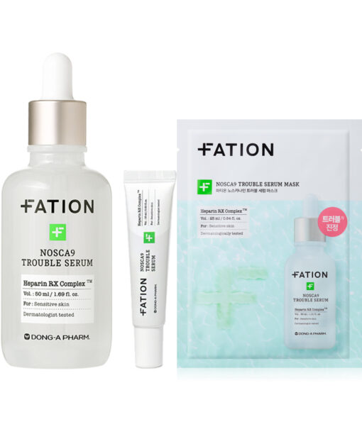 【OY限量SET 大支裝50ml + 送15ml 面霜 + 面膜】10倍強效抗痘~j韓國東亞藥廠 FATION Nosca9 Trouble Serum 50ml Set F 專利肝素淨痘鎮靜精華套裝