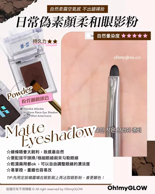 畫出韓系深邃大眼 OMG教你揀眼線 N款眼線類型の優缺點 自然柔霧空氣感 不出錯裸妝 日常偽素顏柔和眼影粉 Powder 粉質細殺顯色 HOLIKA HOLIKA My Fave Piece Eye Shadow Two Shot Americano Matte Eyeshadow
