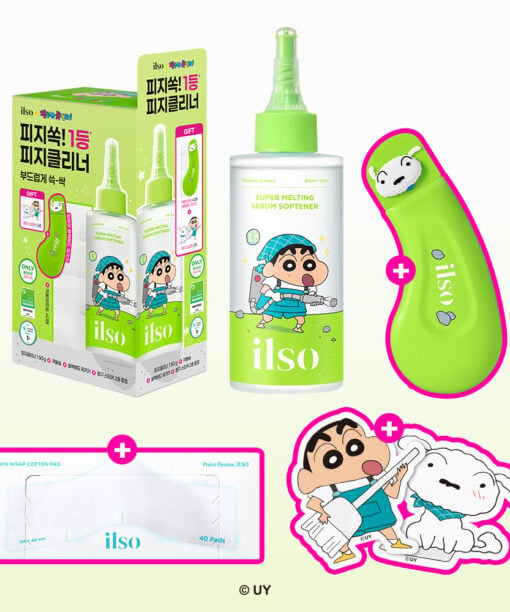 【限量SET 送棉片+黑頭刮刮棒+貼紙】韓國 ILSO X 蠟筆小新 Super Melting Sebum Softener 黑頭粉刺導出液優惠SET 連深清刮刮棒+棉片+貼紙