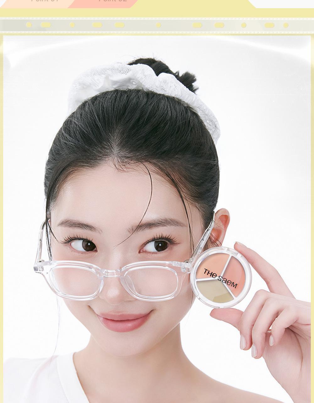 【光澤款】GlowPick🏆~韓國 TheSaem Cover Perfection Triple Pot Concealer Glow 完美色遮瑕X校正X調膚修容盤光澤版 (#01-03) - 3色選擇