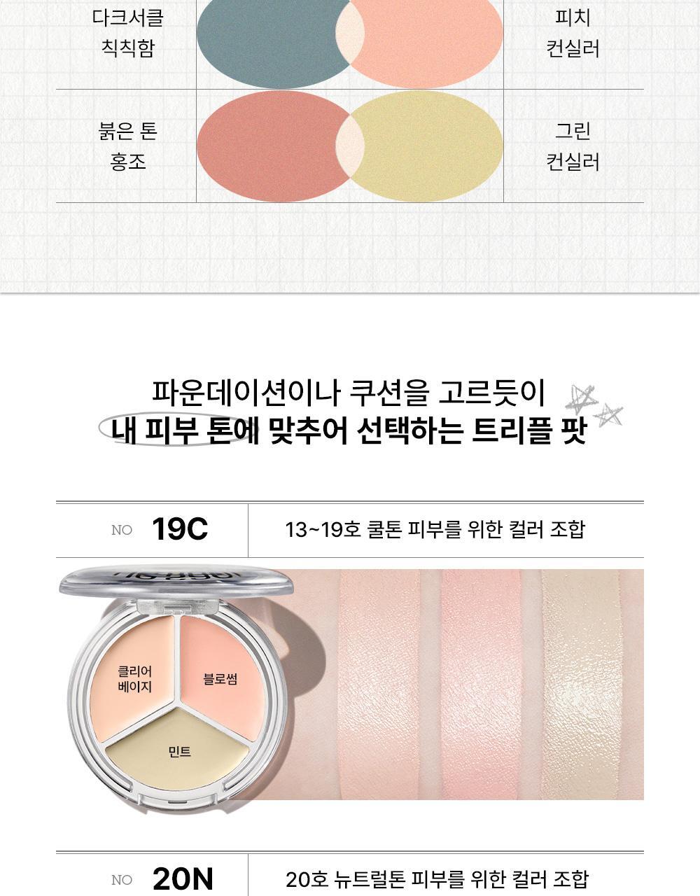 【光澤款】GlowPick🏆~韓國 TheSaem Cover Perfection Triple Pot Concealer Glow 完美色遮瑕X校正X調膚修容盤光澤版 (#01-03) - 3色選擇