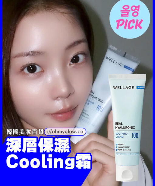 GlowPick🏆 韓國 Wellage Real Hyaluronic Soothing Cream 100%純透明質酸舒緩保濕凝膠面霜 - 80ml