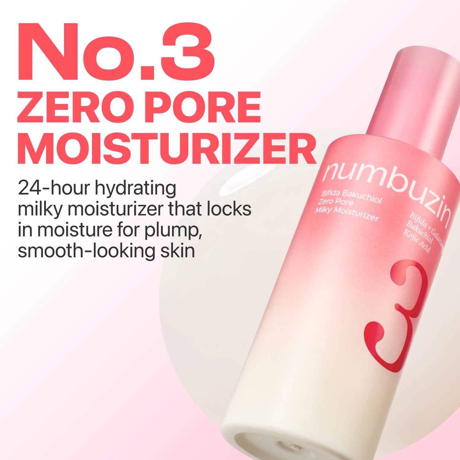 5重毛孔護理~ 韓國numbuzin No.3 Bifida Bakuchiol Zero Pore Milky Moisturizer 雙歧桿菌 補骨脂酚零毛孔乳霜保濕面霜 - 150ml