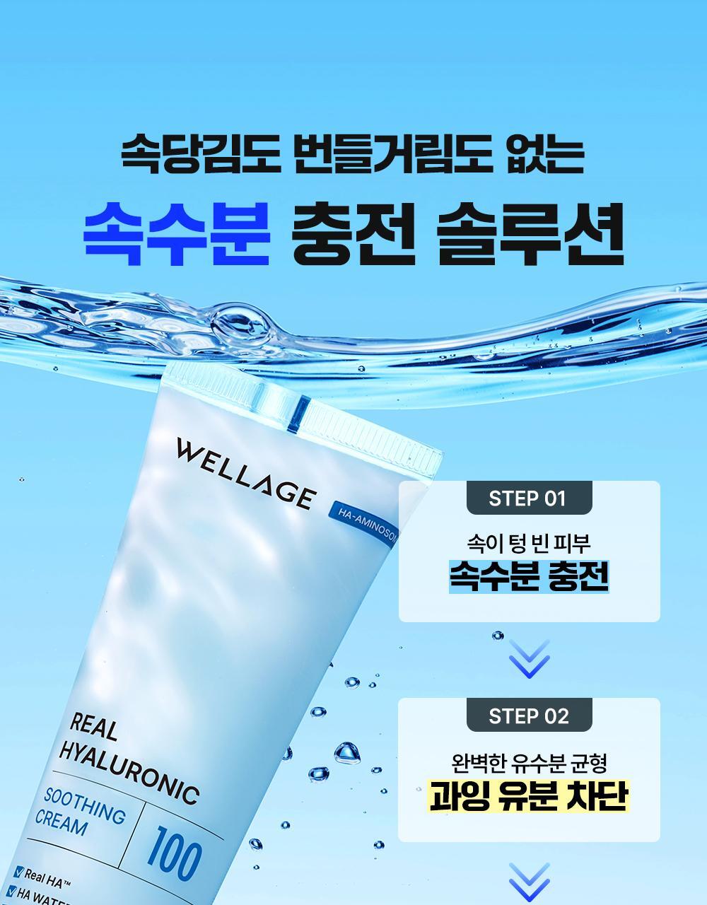 GlowPick🏆 韓國 Wellage Real Hyaluronic Soothing Cream 100%純透明質酸舒緩保濕凝膠面霜 - 80ml