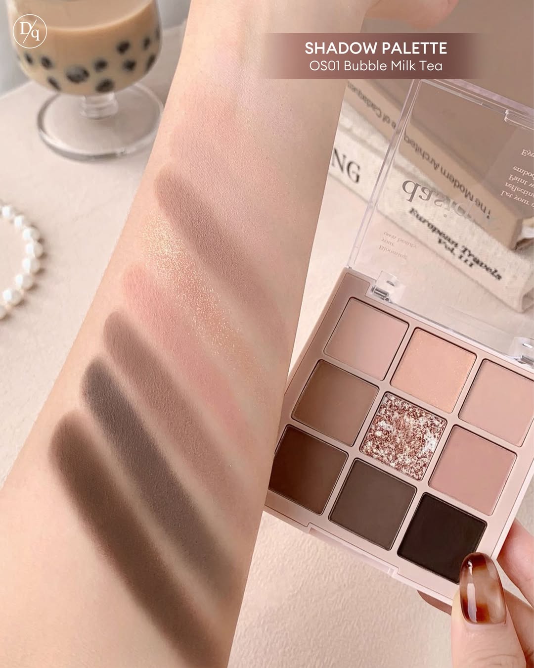 🧋顯色實用黑糖珍珠奶茶系列~韓國Dasique Shadow Palette 9色大地色系眼影盤 - OS01 Bubble Milk Tea
