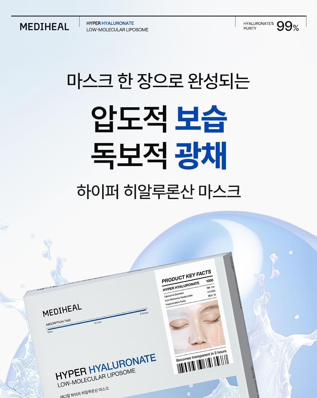 GlowPick🏆 韓國Mediheal Hyper Hyaluronate Mask (Ver.2) 高濃縮99%純透明質酸保濕凝膠果凍面膜4片裝 - 2種選擇