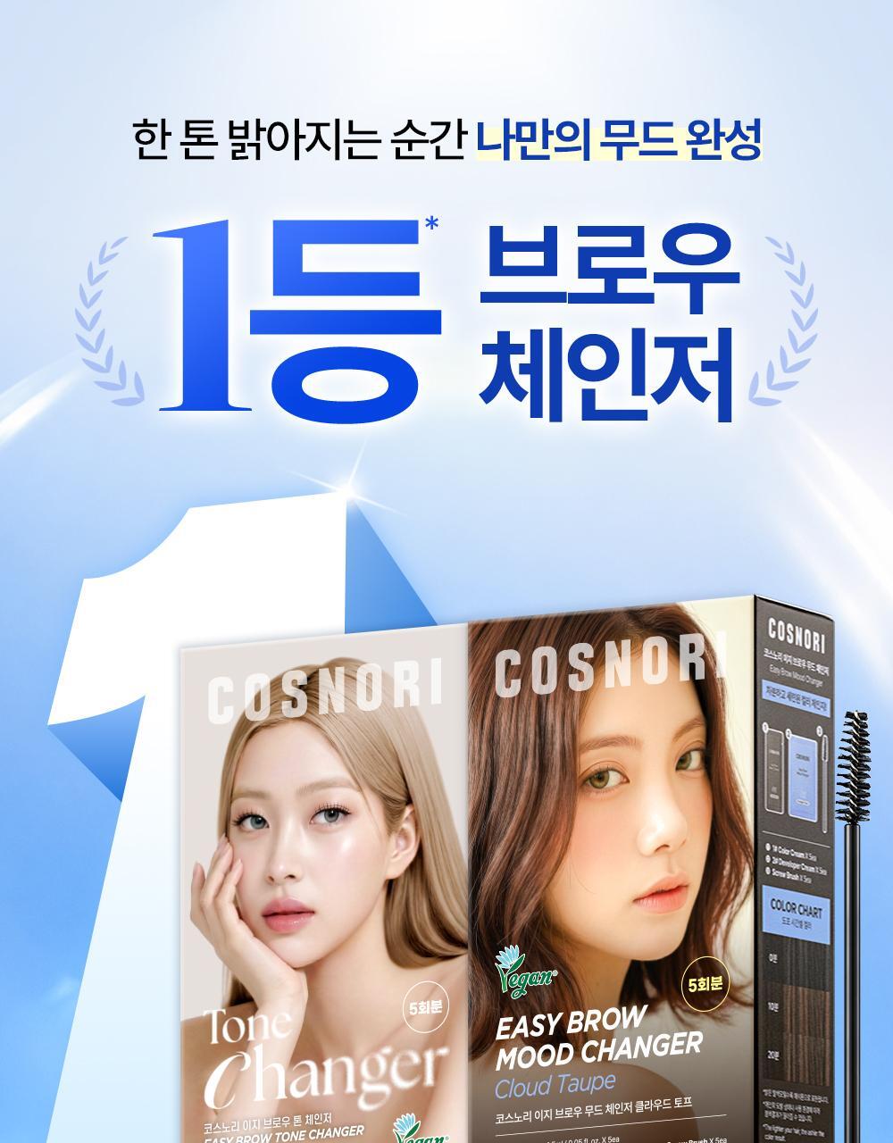 【家用5-10分鐘染眉】韓國cosnori Easy Brow Mood Changer 自然眉色轉換染眉漂眉染眉劑(Tone Changer漂眉/Cloud Taupe灰棕/Rosy Brown玫瑰棕) 一盒5次用 - 5色選擇