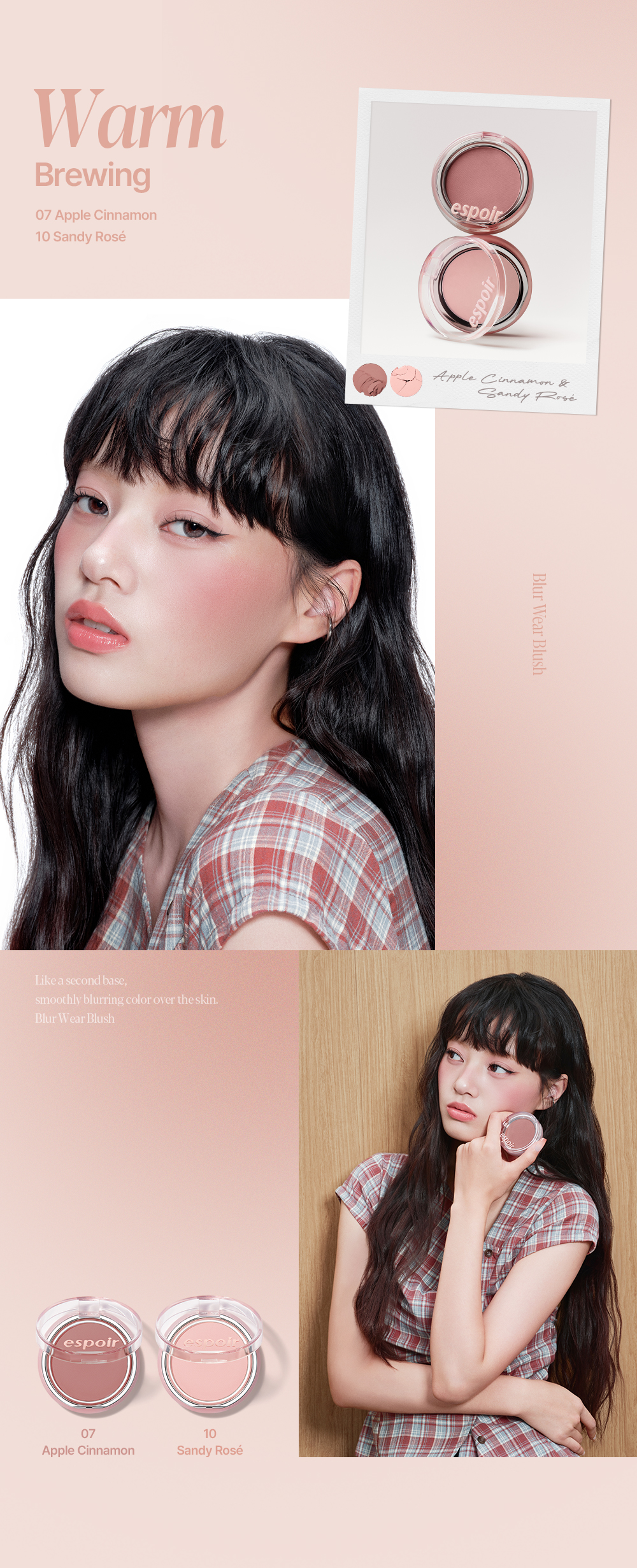 新色入! GlowPick🏆 韓國 espoir X Minsco 聯合研發磨皮胭脂！Blur Wear Blush 自然柔焦零毛孔命定胭脂(#01-10) - 10色選擇