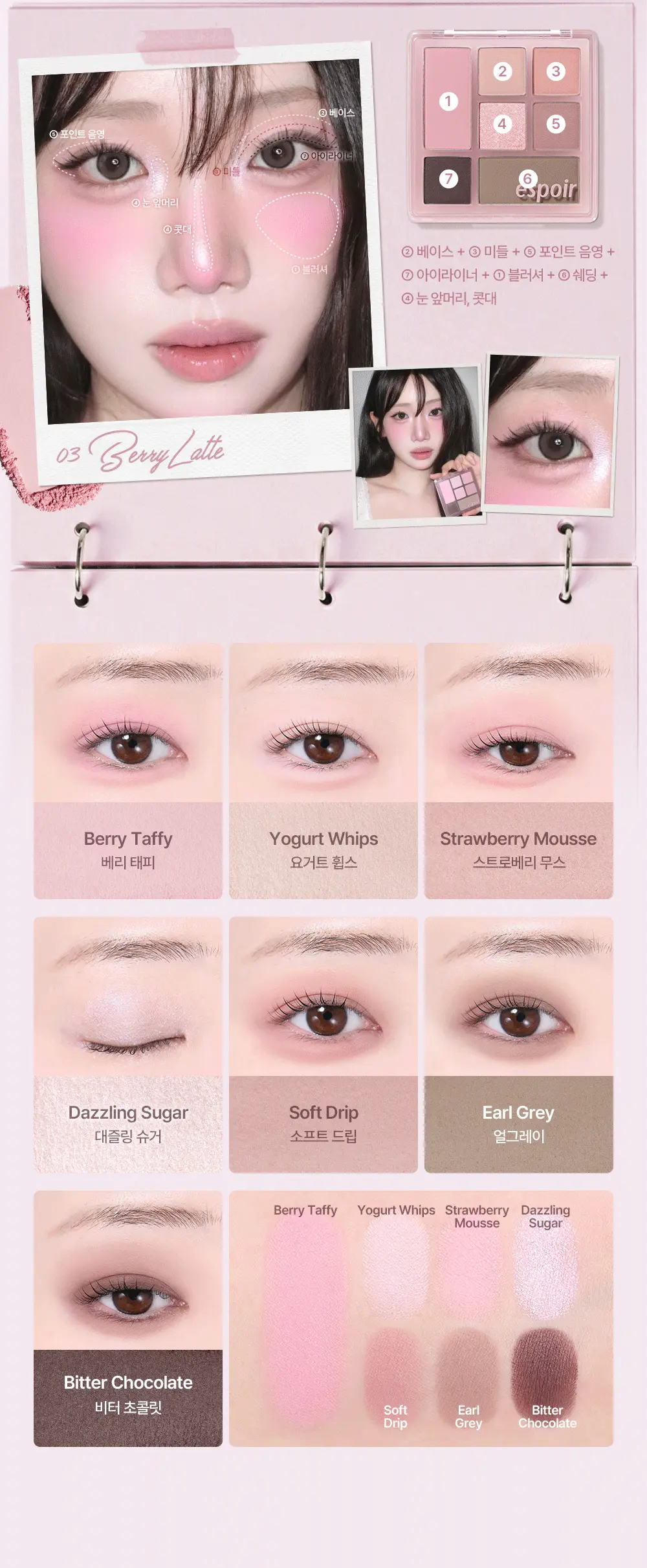 韓國 espoir☕ 經典燕麥Latte系列回歸~espoir Easy Wear Eye Palette 日常實用7色眼影X胭脂X修容綜合眼影盤(#01-03) - 3色選擇
