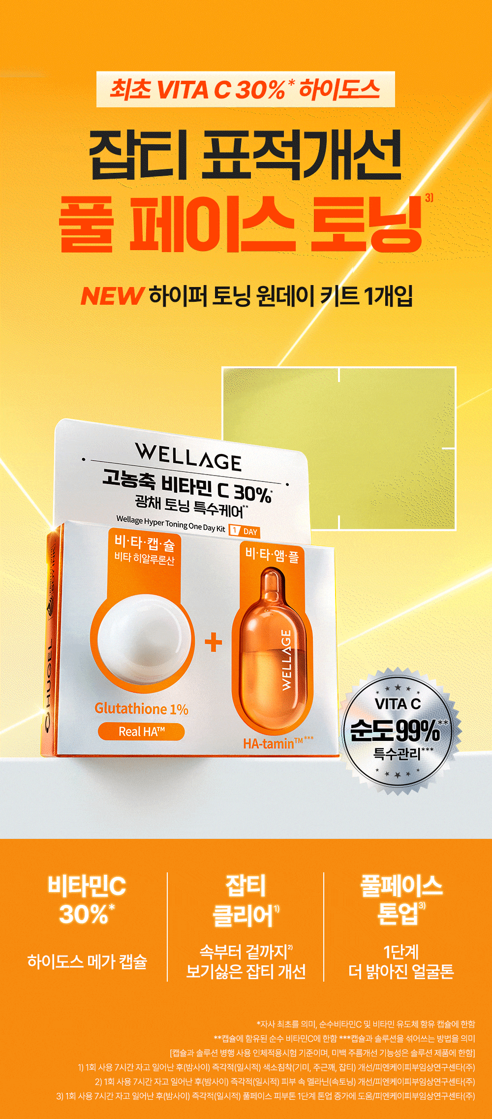 美白提亮淡紋～韓國 Wellage Hyper Toning One Day Kit 一天急救高劑量30%純維生素淨顏祛斑亮白精華膠囊 – 7日用