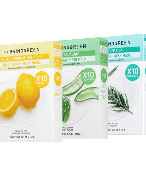 韓國 Bring Green Daily Vegan Fresh Mask(Aloe Squalane/ Tea Tree Cica / Super Lemon Glutathione) 日常純素面膜(蘆薈/茶樹/穀胱甘肽) - 3種選擇